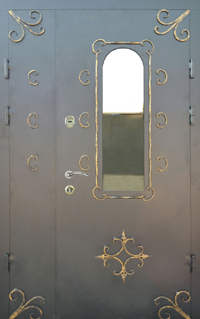 Металлические двери с ковкой и стеклопакетом