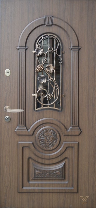 Двері вхідні однополі, з ковкою та склопакетом