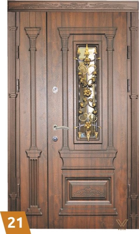 Двері вхідні, двополі з карнізом