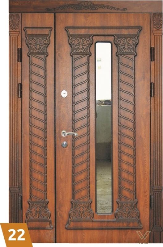 Двери входные, двуполые с карнизом