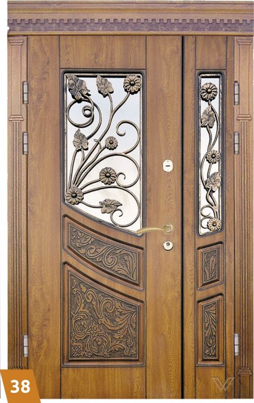 Двери входные, двополые с карнизом