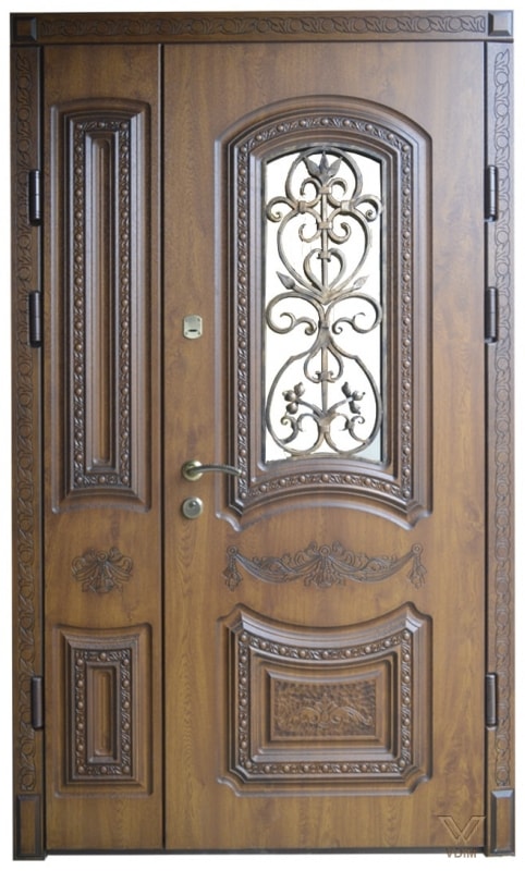 Двері вхідні двополі, з ковкою та склопакетом