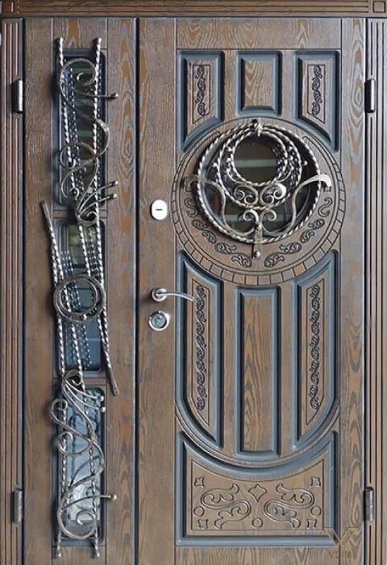  Вхідні двері з полімерними накладками, двополі, з ковкою і склопакетом