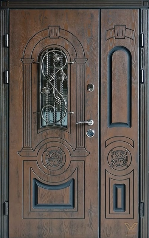 Вхідні двері з полімерними накладками, двополі з склопакетом та ковкою